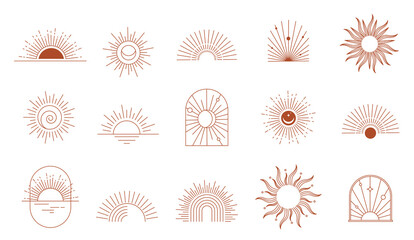 bohemian linear logos, icons and symbols, sun, arc, window design templates, geometric abstract desi