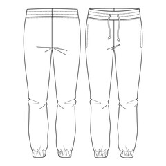 Poster - Women Basic Sweat, lounge Pants.  flat fashion sketch template. Technical Fashion Illustration. Front Drawcord. Slit Pockets