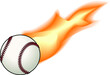 A baseball trailing fire flame.