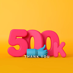 Thank you 500 thousand followers. social media banner. 3D Rendering