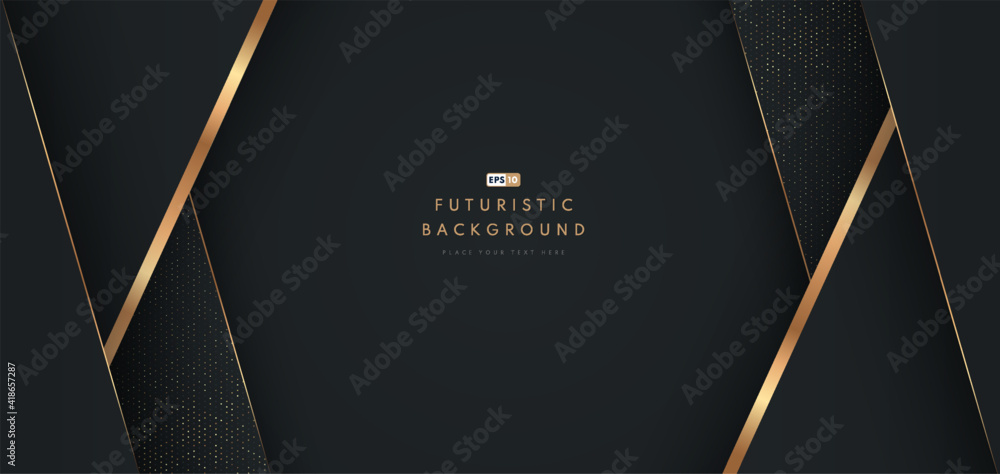 Abstract black geometric shape background with diagonal golden line and ...