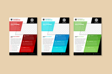 Wall Mural - Set of  Abstract geometric modern flyer design template with red, blue, green, and black element designs in white background. Space for photo with vertical layout use A4 size.