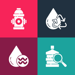 Sticker - Set pop art Big bottle with clean water, Recycle aqua, and Fire hydrant icon. Vector.