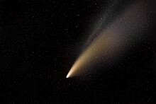 Comet Neowise With Plasma Tail In The Deep Night Sky