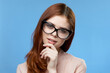 © SHOTPRIME STUDIO - beautiful woman elegant style fashion glasses studio blue background model