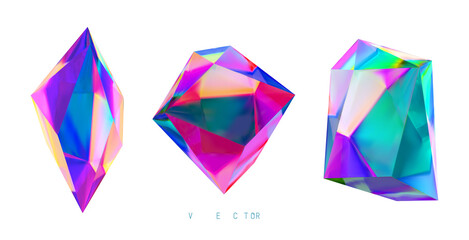 Sticker - Set of colored crystals on a white background. Mesh. No trace.