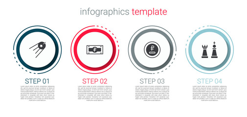 Wall Mural - Set Satellite, Russian ruble banknote, Rouble, currency and Chess. Business infographic template. Vector.