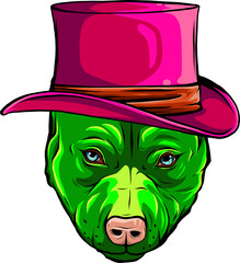 Sticker - green pitbull dog with hat vector illustration design