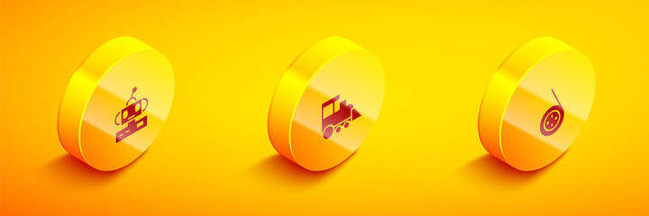 Poster - Set Isometric Robot toy, Toy train and Yoyo icon. Vector.