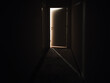 Door to the light in a dark corridor