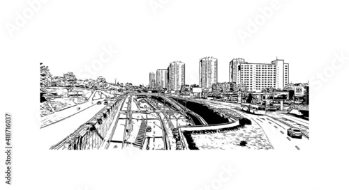 Building view with landmark of Katowice is an industrial city situated in the...