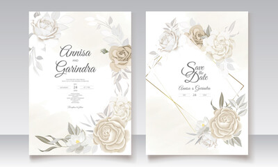 Sticker -  Beautiful floral frame wedding invitation card template Premium Vector