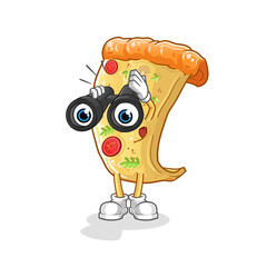 Poster - pizza with binoculars character. cartoon mascot vector