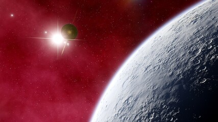 super-earth planet, realistic exoplanet, planet suitable for colonization, earth-like planet in far space, planets background 3d render	
