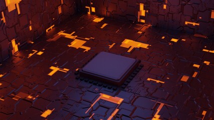 high-tech motherboard with cpu, electronic board of the future 3d render