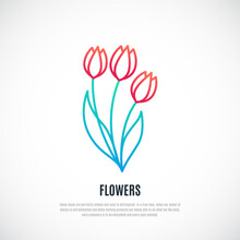Red Tulips Bouquet Isolated On White Background. Decorative Tulips Design. Vector Illustration.