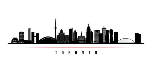 toronto skyline horizontal banner. black and white silhouette of toronto, canada. vector template fo