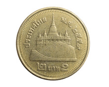 Thailand Two Cheats A Coin On A White Isolated Background