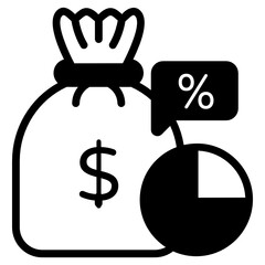 Wall Mural - 
Money bag and circle chart showing solid icon of dividend 

