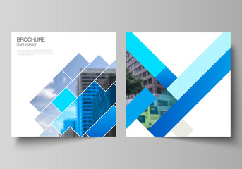 Wall Mural - The minimal vector illustration layout of two square format covers design templates for brochure, flyer, magazine. Abstract geometric pattern creative modern blue background with rectangles.