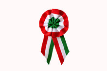 Isolated On White Tricolor Rosette On Spring Tree With Bud Symbol Of The Hungarian National Day 15th Of March