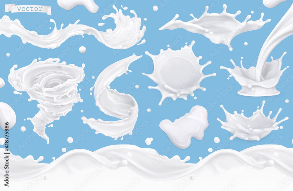 Milk splashes set. Seamless pattern 3d realistic vector Stock Vector ...