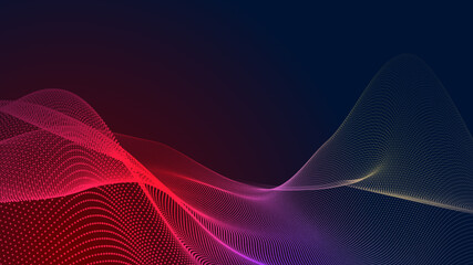 Wall Mural - dot red purple wave line light gradient dark background. abstract technology big data digital backgr