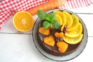 Wall Mural - Chocolate orange carrot cake. Top view