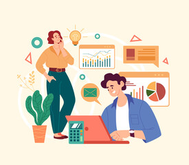 Wall Mural - business analytics people team working. vector simple modern style graphic design illusration