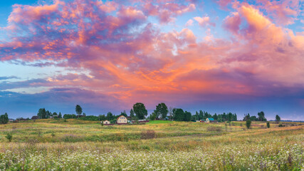 Wall Mural - Beautiful landscape with colorful sunset in a countryside