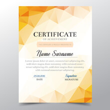 Certificate Template With Orange Geometric Elegant Design, Diploma Design Graduation, Award, Success.