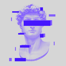 Vector Michelangelo's David Bust. Aesthetic Contemporary Art Collage. Vaporwave Style Poster Concept.