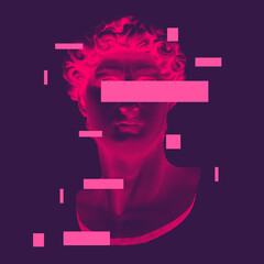 Wall Mural - vector michelangelo's david bust. aesthetic contemporary art collage. vaporwave style poster concept