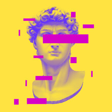 Vector Michelangelo's David Bust. Aesthetic Contemporary Art Collage. Vaporwave Style Poster Concept.