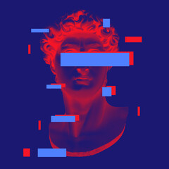 Wall Mural - vector michelangelo's david bust. aesthetic contemporary art collage. vaporwave style poster concept