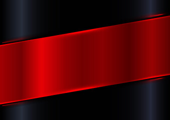 Wall Mural - Abstract red shiny diagonal plate on black gradient glossy background with red laser lighting effect