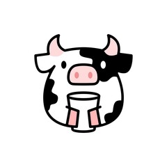 Wall Mural - cute cow glass cup cartoon logo vector icon illustration