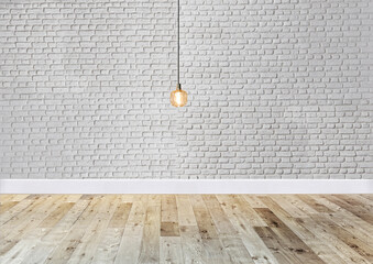 white stone wall empty room and interior design, hanging lamp. 3D illustration