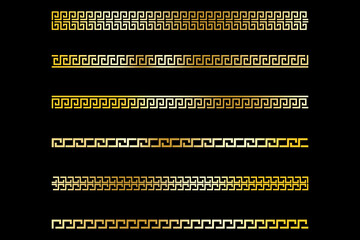 Golden greek stripes in retro style. Vintage seamless pattern. Geometric pattern decoration. Stock image. EPS 10.