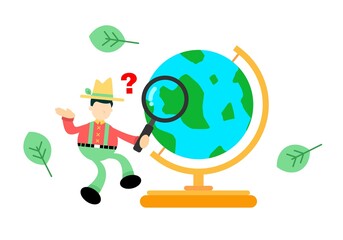 Wall Mural - farmer man agriculture and world earth globe marker cartoon doodle flat design style vector illustration