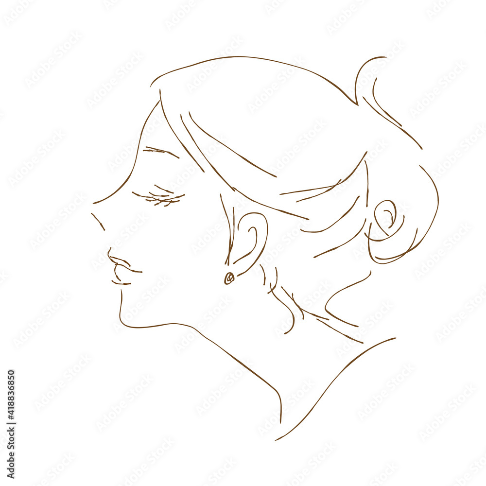 手描き_女性_イラスト_横顔_アップ_おしゃれ_手描き_線画 hand drawn