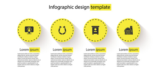 set location farm house, horseshoe, hive for bees and farm. business infographic template. vector.