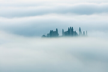 Wall Mural - Minimalistic foggy landscape at the morning time. Tuscany, Italy