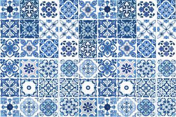 Colorful vintage ceramic tiles wall decoration.Turkish ceramic tiles wall background