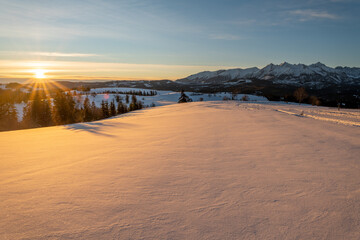 Wall Mural - beautiful mountain landscape during romantic winter sunrise - tatra mountains, poland