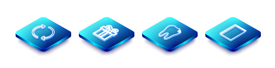 Sticker - Set Isometric line Refresh, Gift box, Broken tooth and Book icon. Vector.