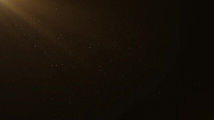Wall Mural - 4k gold glitter floating dust particles with flare on black background in slow motion. looped 3d ani