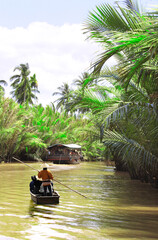 Wall Mural - People boating in the delta of Mekong river, Vietnam