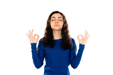 Sticker - Adorable teenage girl with blue sweater