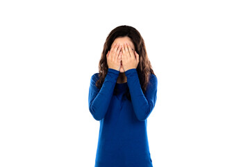 Sticker - Adorable teenage girl with blue sweater